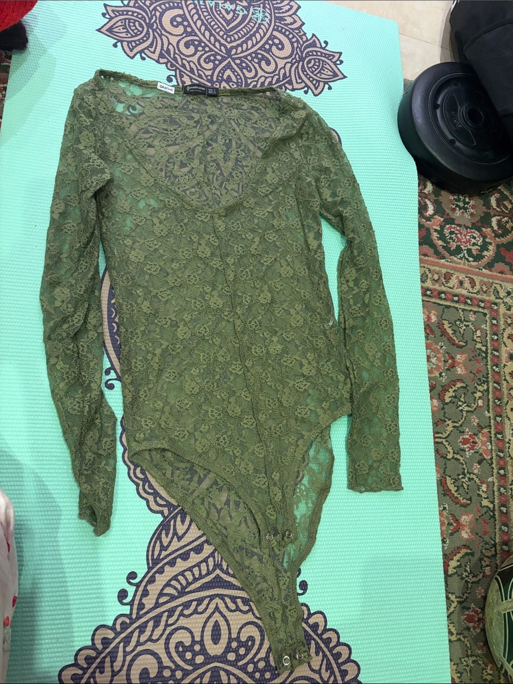 stradivarius Olive Lace Long-Sleeve Bodysuit
